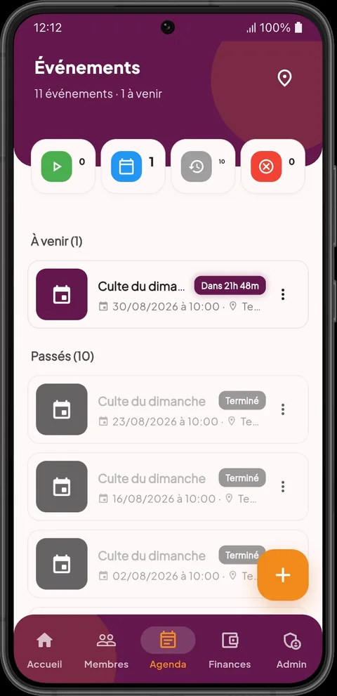 Liste des événements